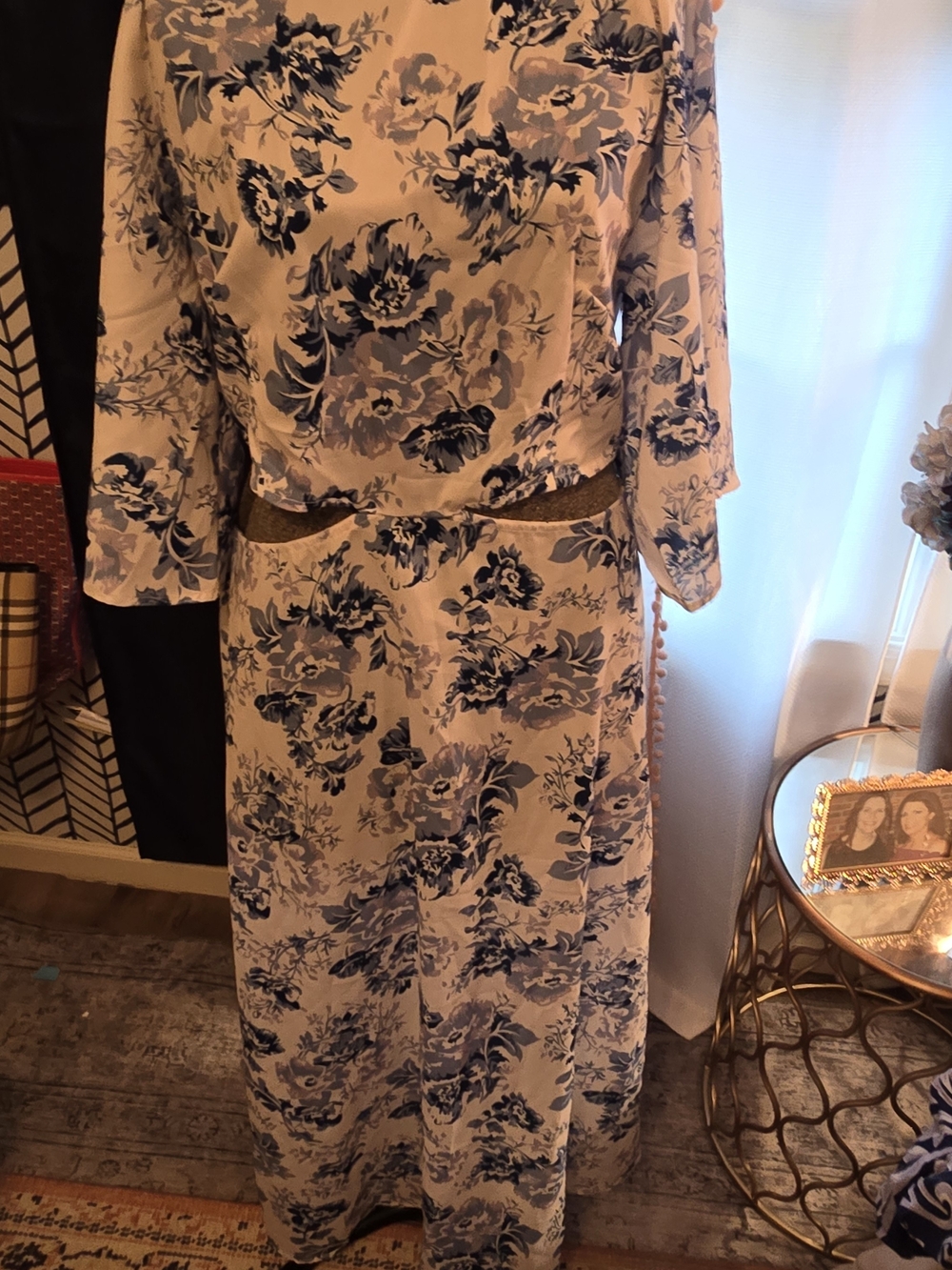 Floral Maxi Dress in White and Blue